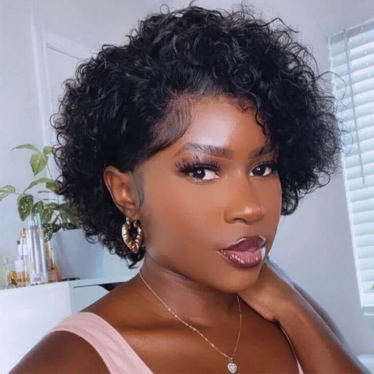 Short Curly Wig Pixie Cut Bob Wigs with Side Part Lace Front Wigs