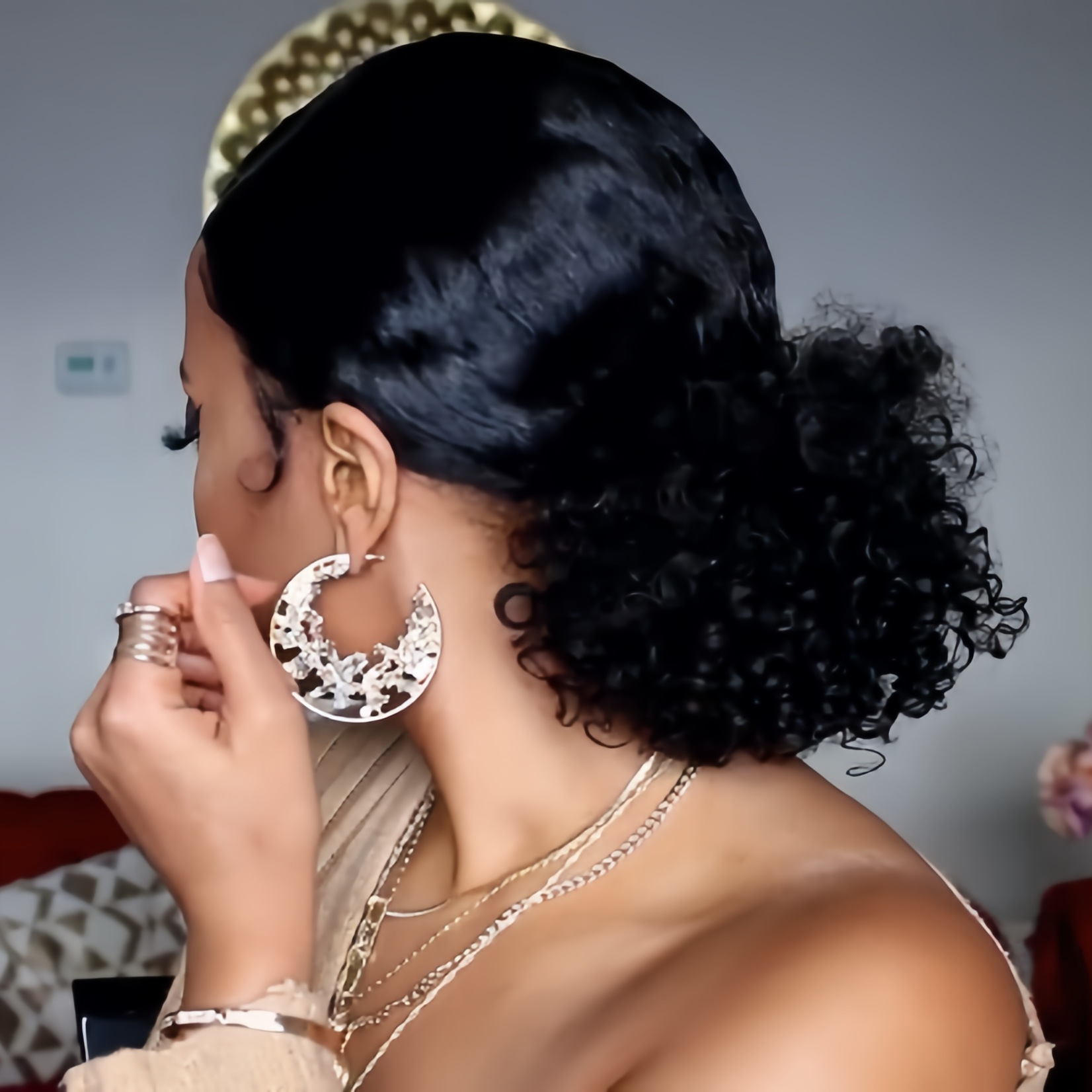 Short Curly Side Part Glueless Human Hair Lace Front Wig