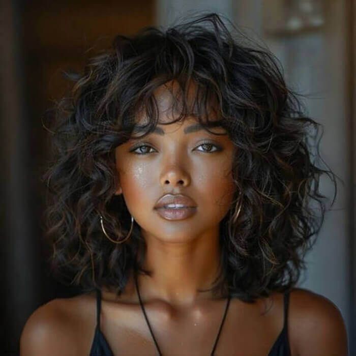 IDefinewig Glueless Brown Highlight Curly Wigs With Bangs Lace Front Human Hair Wigs