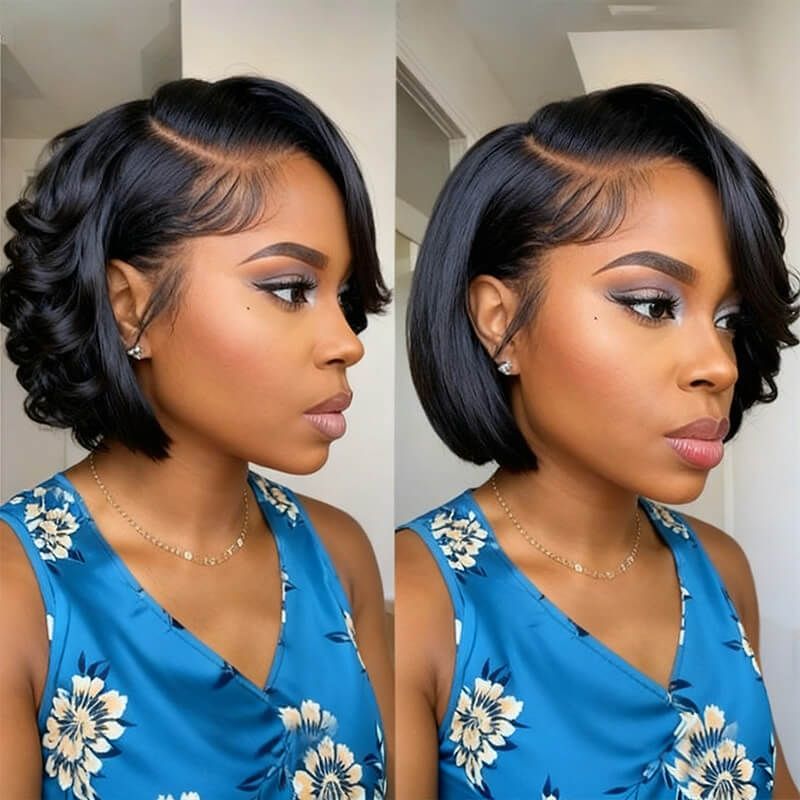 Wear and Go Wigs Side Part Short Bob Wig With Bangs