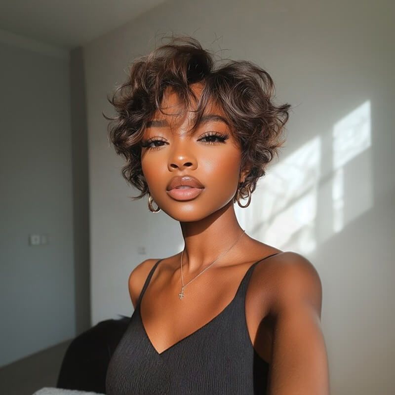 Wear and Go Wigs Pixie Cut Brown Waves Short Wigs