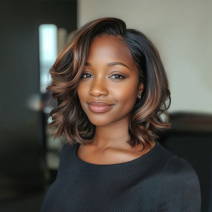 Wear and Go Wigs Brown Highlights Bob Wigs with Side Part Pre Cut Lace Wigs