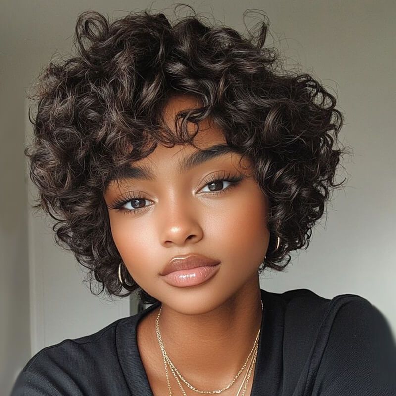 Ready to Wear Wig Pixie Cut Wig Short Curly Wigs Real Human Hair Wigs