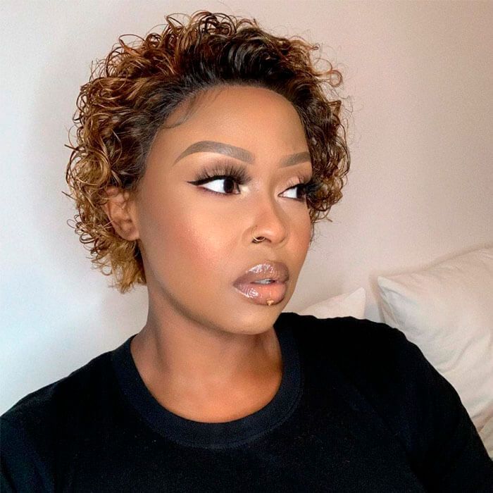 Wear and Go Wigs Short Pixie Cut Curly Wigs Ombre Pre Cut Lace Wigs