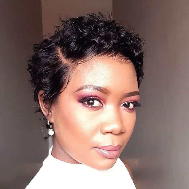 Pixie Cut Short Curly Bob Wigs with Side Part Lace Front Wigs